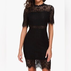 ZALALUS Sexy Black Lace Midi Dress NWT Size 10 Wedding Guest Cap Sleeves